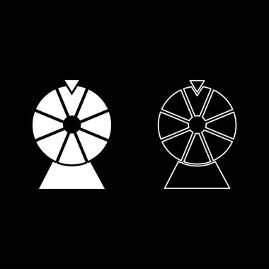 Şans tekerleği davul oyunu kumarhane kumarhanesi talihlisi rulet seti beyaz renk vektör illüstrasyon basit düz çizgi hatları ince düz stil