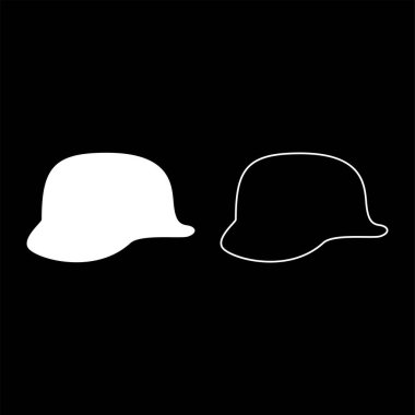 Dünya Savaşı 'nın Alman miğferi 2. Stahlhelm ww2 simge beyaz renk vektör illüstrasyon görüntüsü basit katı dolgu hatları ince düz biçim çizgisi