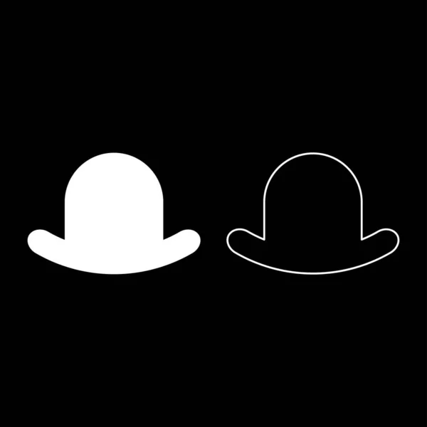 古い帽子ヴィンテージボウラー紳士ヘッドウェア男性エレガントなフェドーラホームバーグ 帽子ケチつばトップ帽子セットアイコンホワイトカラーベクトルイラストイメージシンプルな固体充填アウトライン輪郭線細いフラットスタイル — ストックベクタ