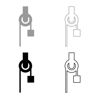 Göbek kordonu makara tırmanış bloğu ekipman kılıfı kargo ağırlığı yük ile simge gri siyah renk vektör resimleme basit düz çizgi dış hatları ince düz