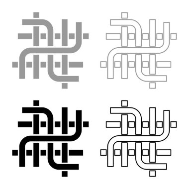 Boru hattı tesisat tüpleri net kanal simgesi gri siyah renk vektör illüstrasyon resmi basit düz çizgi dış hatları ince düz stil