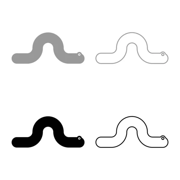 stock vector Creeping worm earthworm crawling invertebrate creep creature set icon grey black color vector illustration image simple solid fill outline contour line thin flat style