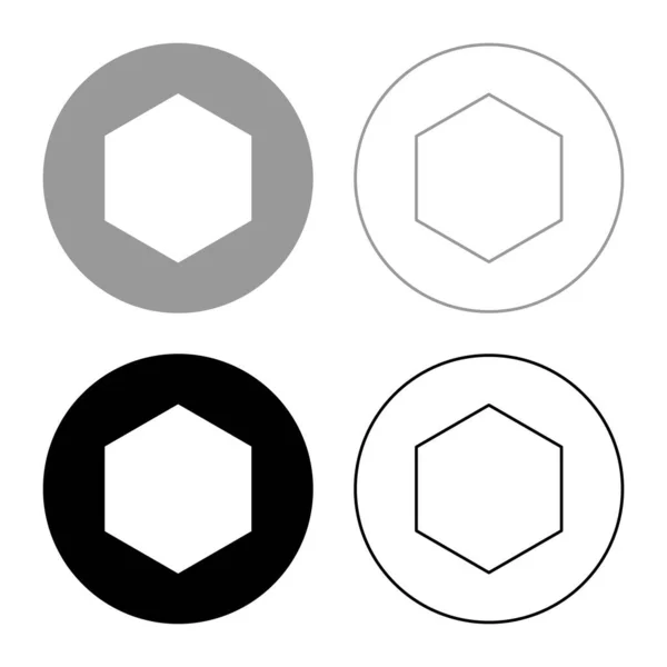 Шайба Прокладки Резины Шестиугольник Круге Набор Значок Серый Черный Цвет — стоковый вектор