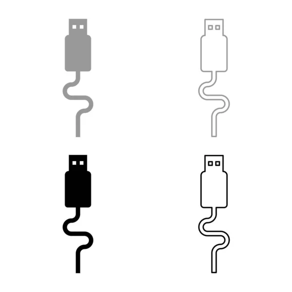 Tipo Conector Cable Usb Conjunto Datos Icono Gris Color Negro — Vector de stock