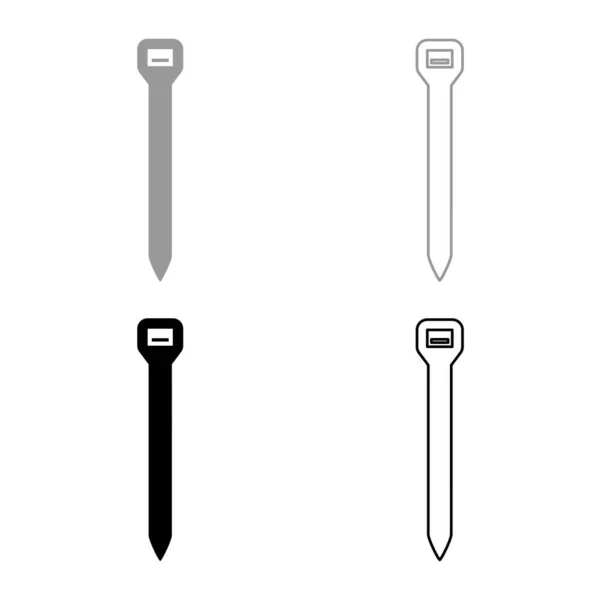 Cravate Câble Zip Matériau Construction Mis Icône Gris Noir Couleur — Image vectorielle