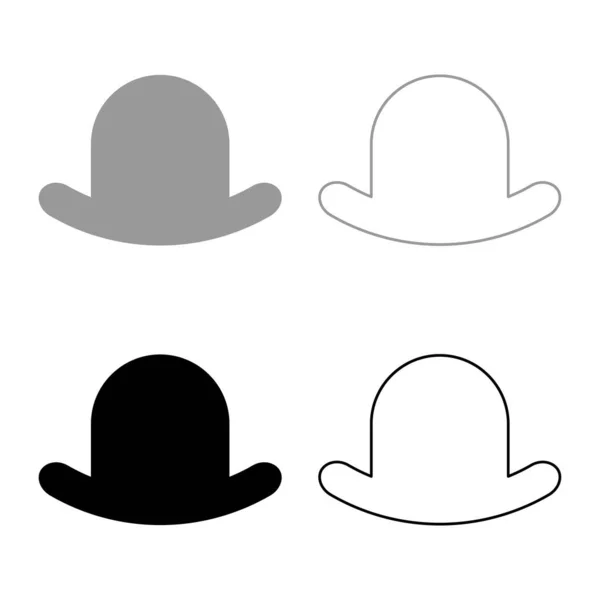 古い帽子ヴィンテージボウラー紳士ヘッドウェア男性エレガントなフェドーラHomburg Hatケチつばトップ帽子セットアイコングレーブラックカラーベクトルイラストイメージシンプルな固体充填アウトライン輪郭線薄いフラットスタイル — ストックベクタ