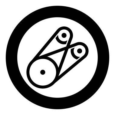 Üç makaralı kemer iletim mekanizması kısmen otomobil gerilimli silindirler yedek otomobil tekerlekleri lastik bant V-kayışlı otomotiv konsepti simgesi dairesel siyah renk illüstrasyon resmi katı taslak biçimi basit