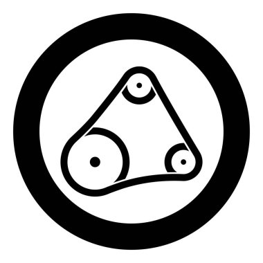 Üç makaralı kemer iletim mekanizması kısmen otomobil gerilimli silindirler yedek otomobil tekerlekleri lastik bant V-kayışlı otomotiv konsepti simgesi dairesel siyah renk illüstrasyon resmi katı taslak biçimi basit