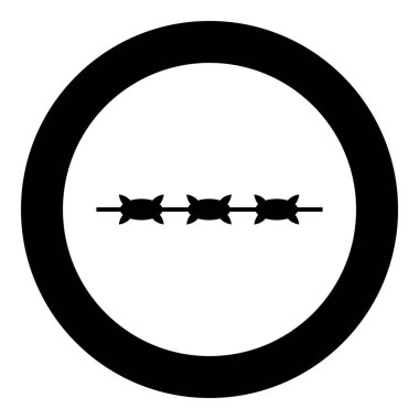 Dikenli tel hapishane konsepti simgesi yuvarlak siyah renk vektör illüstrasyon resmi katı dış hat biçimi basit