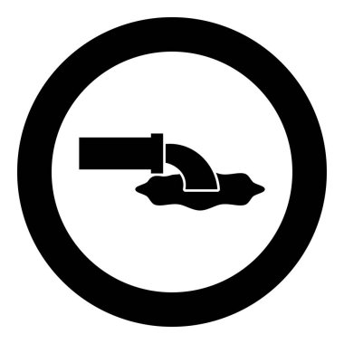 Atık su, su drenajı endüstrisiyle birlikte borudan sızıyor lağım konsepti temizleme ikonuna yuvarlak siyah renk vektör resimleme biçimi basit ana hatlı.