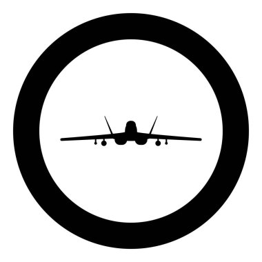 Jet savaş uçağı modern savaş havacılık savaş uçağı simgesi yuvarlak siyah renk vektör illüstrasyon görüntüsü basit taslak biçimi