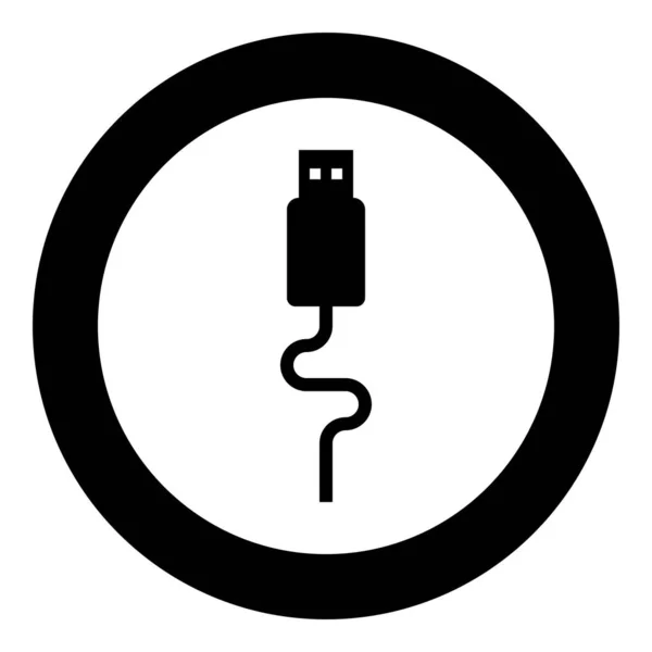 Usb Kablo Konnektörü Tip Veri Simgesi Yuvarlak Siyah Renk Vektör — Stok Vektör