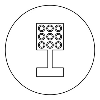 Stadyum spot ışıkları kulesi parlak ışık ikonu yuvarlak siyah renk vektör çizim çizgisi ince çizgi çizgisi basit