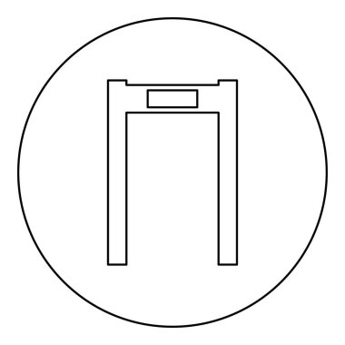 Metal detektörü kemer çerçeve kontrol konsepti simgesi yuvarlak siyah renk vektör çizim ana hatları ince biçimli basit