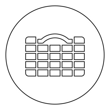 Araç kutusu araçları araç gereç kutuları için düzenleyici çantası. Endüstriyel hücrelerin donanım kutusu simgesini yuvarlak siyah renk vektör resimleme çizgisi dış hat ince biçimli basit olarak ayarla