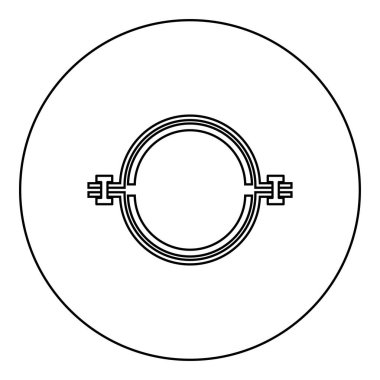 Lastik bant hortum ikonu ile metal klemp yuvarlak siyah renk vektör illüstrasyon çizim çizgisi ince çizgi biçimi basit