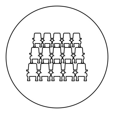 Sinemadaki koltuklar salon koltukları eğlence performans ikonu yuvarlak siyah renk vektör çizim çizgisi ince çizgi çizgisi basit