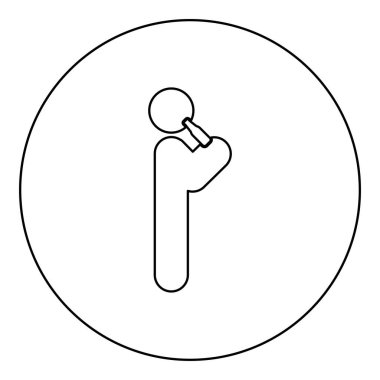 Şişeden insan içen alkollü bira. Yuvarlak, siyah renk vektör çizim çizelgesinde duran ikon. Görüntü çizgisi ince.