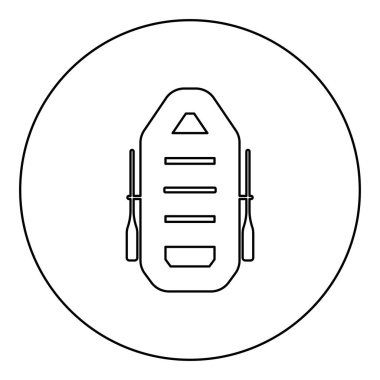 Kürekli şişirilebilir tekne su seyahati spor nehir gemisi boş zaman konsept simgesi dairesel siyah renk vektör illüstrasyon çizim çizgisi ince şekil