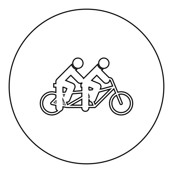 タンデム自転車に乗って2人一緒に自転車チームのコンセプトサークルラウンド黒のカラーベクトルイラストのアイコンに乗る画像アウトライン輪郭線シンプルなスタイル — ストックベクタ