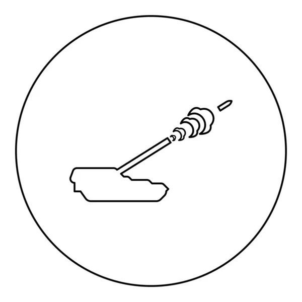 自走式榴弹炮系统弓箭手发射圆形圆形圆形黑色矢量图像轮廓线条细型简约的弹壳图标 — 图库矢量图片