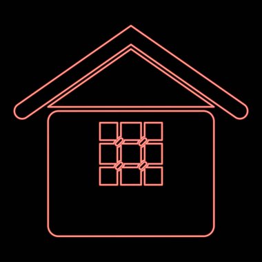 Neon Hapishane Hapishanesi Hapishanesi Kalesi 'nin penceresinde ızgara ile kırmızı renk vektör resimleme düz stil ışık