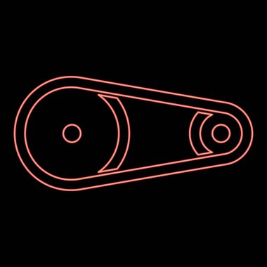 İki makaralı neon kayışlı iletim mekanizması kısmen otomobil gerilimli silindirler yedek otomobil lastikleri lastik bant V-kayışlı otomotiv konsepti kırmızı renk çizimi düz resim çizimi ışık stili