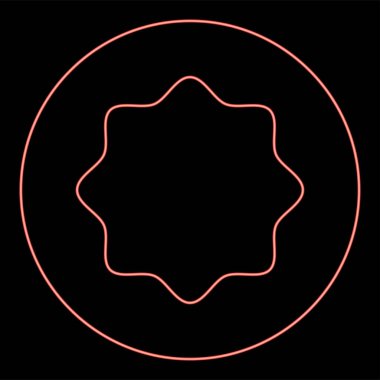 Yuvarlak sekizgenin altındaki neon lastik conta diski dairesel kırmızı renk vektör illüstrasyon görüntüsü düz ışık