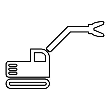 Sloopkraan binası enkaz kesim bıçak vinç kamyon hatları dış hat simge siyah renk illüstrasyon resim ince düz düz stil