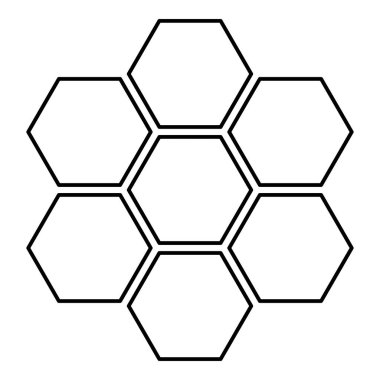 Altıgen teknoloji konsepti altıgen altı öge arı sota geometrisi altı kenarlı çokgen hatlı dış hat simgesi siyah renk vektör resimleme ince düz stil