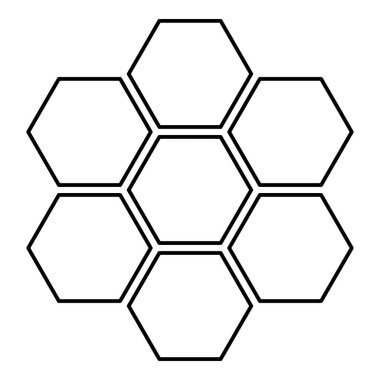 Altıgen teknoloji konsepti altıgen altı öge arı sota geometrisi altı kenarlı çokgen hatlı dış hat simgesi siyah renk vektör resimleme ince düz stil
