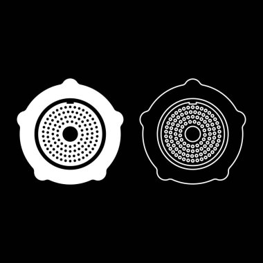 Et öğütücü tabak öğütücü için ızgara et öğütücü cihaz büyümek için sığ et kafes vida kadın vida mandal tutucu set simge beyaz renk vektör resimleme basit düz çizgi dış hatları ince düz