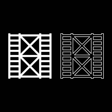 Prefabrik yapı iskeleti zeminleri. İki set simge beyaz renk vektör illüstrasyon resmi. Basit düz çizgi dış hatları ince düz.