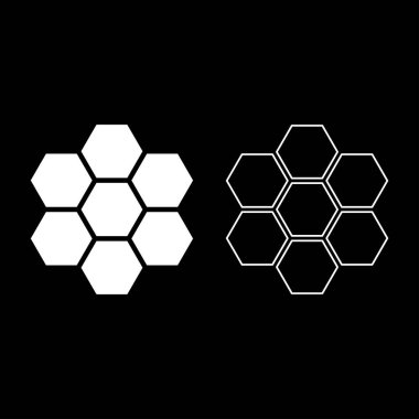 Altıgen teknoloji konsepti altıgen altı öge arı sota geometrisi altı kenarlı çokgen set beyaz renk vektör çizimi basit katı dolgu dış hat ince düz biçim