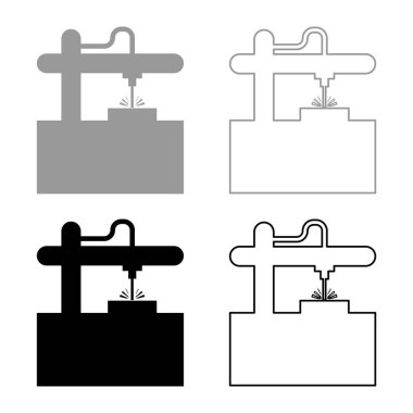 Kullanım kiriş seti simgesini kesmek için lazer CNC makinesi. Gri renkli vektör illüstrasyon resmi. Basit, düz çizgi dış hatları ince.