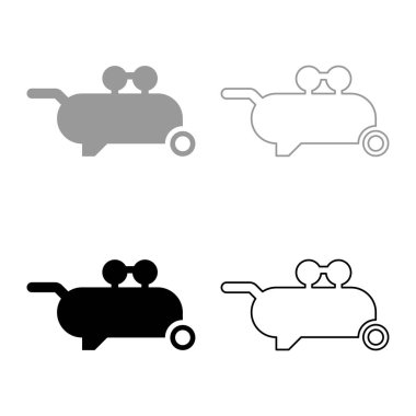 Hava kompresörü pnömatik simge gri siyah renk vektör illüstrasyon resmi basit düz çizgi dış hatları ince düz