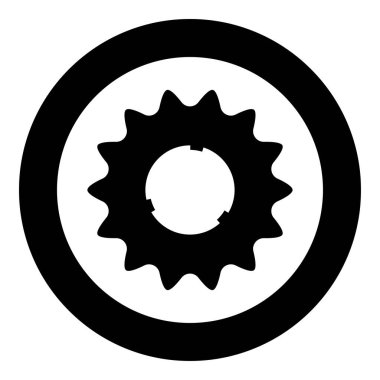Cogset sprocket bicycle star gear service sprocket cogs wheel with teeth engages with chain icon in circle round black color vector illustration image solid outline style simple