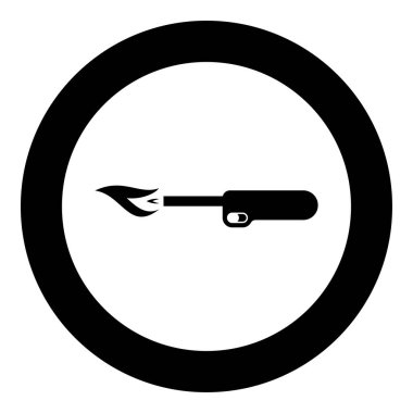 Gas lighter kitchen blowtorch with flame industrial equipment icon in circle round black color vector illustration image solid outline style simple