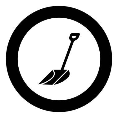 Winter snow shovel clearing icon in circle round black color vector illustration image solid outline style simple