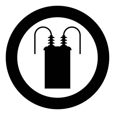 Electric transformer high voltage substation energy power icon in circle round black color vector illustration image solid outline style simple