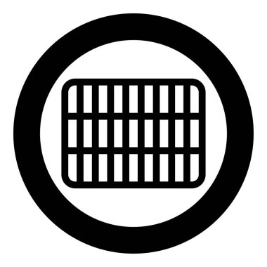 Grating grate lattice trellis net mesh BBQ grill grilling surface rectangle shape roundness icon in circle round black color vector illustration image solid outline style simple