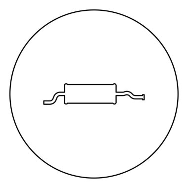 Egzoz borusu susturucu simgesi yuvarlak siyah renk vektör illüstrasyon çizgisi çizgisi ince biçimli basit