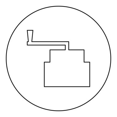 Millstone elle kullanılan eski taş değirmeni un üretimi. Kabzası olan tahıl öğütücü. Siyah renkli çizim çizimi çizgisi ince.
