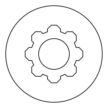 Siyah renkli çizim çizelgesinde çember şeklinde dişli dişli simgesi ince çizgi biçimi