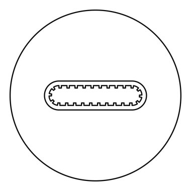 Motor dişli kemer için kayış dişli dişli gaz dağıtım mekanizması ikonu yuvarlak siyah renk çizim çizim çizgisi ince çizgi biçimi
