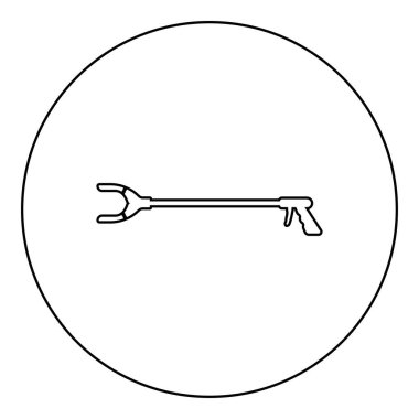 Uzun menzilli çöp toplayıcı çöp toplayıcı aracı pençe teçhizat kol ikonu yuvarlak siyah renk vektör çizim ana hatları ince biçimli basit