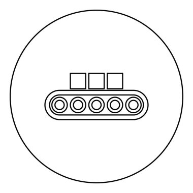Taşıyıcı bantlı bant bant bagaj yolcuları bagaj kutusu üretim hattı otomatik imalat simgesi dairesel siyah renk çizim çizim çizgisi ince çizgi