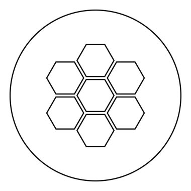 Altıgen teknoloji konsepti altıgen altı öge arı sota geometrisi altı kenarlı çokgen simgesi dairesel siyah renk vektör çizim çizim çizgisi ince çizgi biçimi