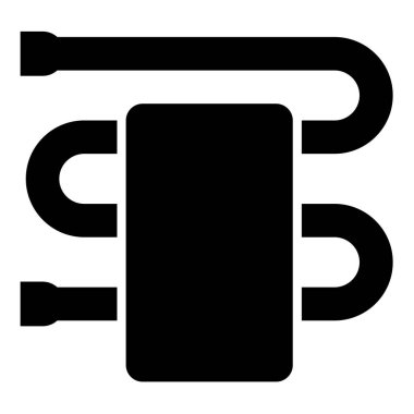 Havlu kurutma makinesi ile ısıtılmış havlu rayı. Banyo ekipmanı simgesi. Siyah renk vektör illüstrasyon düz resim.