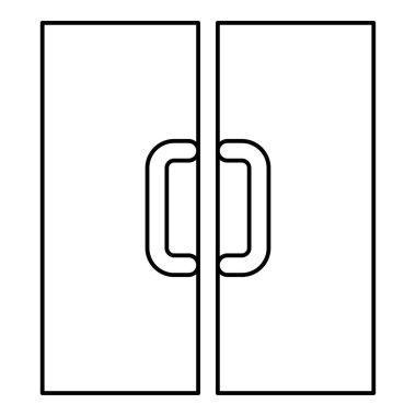 Çift kapılı çıkış kapısı dış hat çizgisi simgesi siyah renk vektör illüstrasyon ince düz biçim